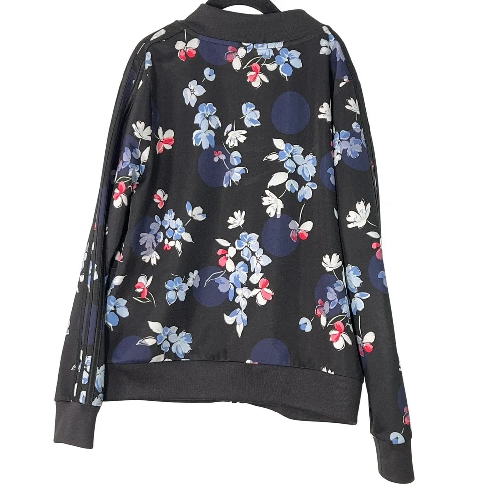 Adidas Kids Black Blue Floral Zip Up Track Suit Jacket Sporty Girls 14 Athletic‎